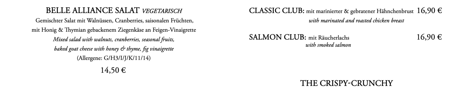 Menu Brunch Restaurant Belle Alliance 2026